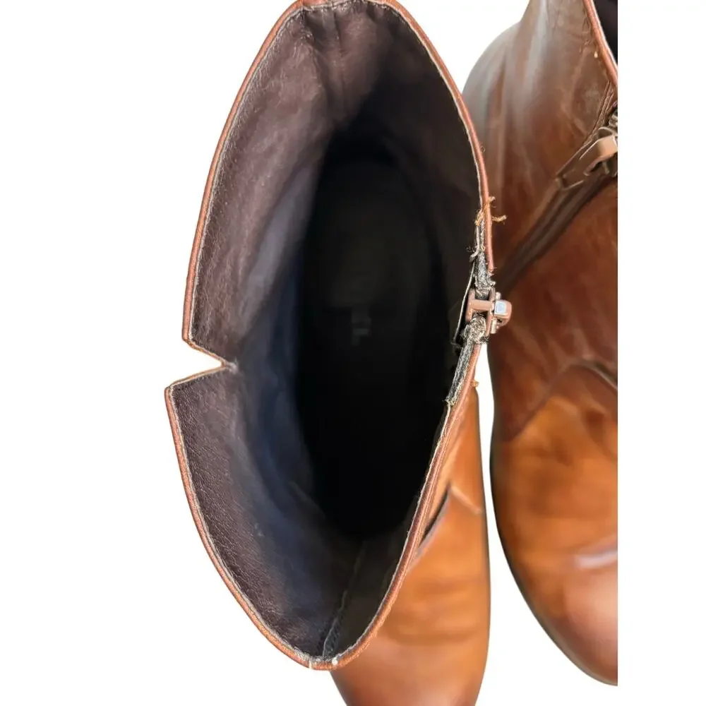 Biviel Leather Ankle Boots Cognac Brown Block Heel Womens 10 10.5 w FLAW